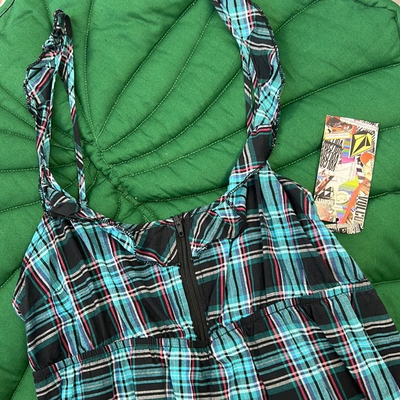 NWT VTG Volcom 90s grunge Bentley dress. Blue, pink and black plaid. Zip front - Picture 3 of 8